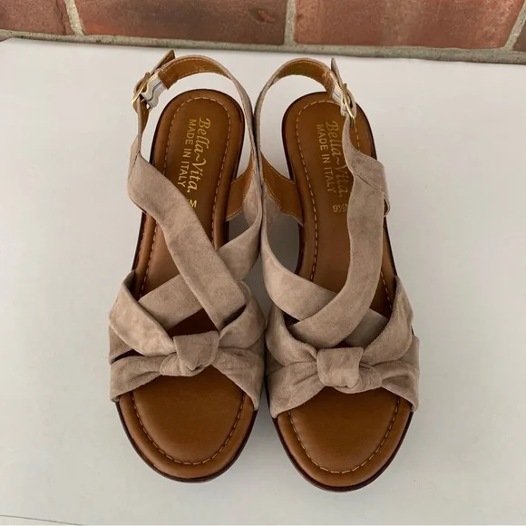 Bella Vita Womens Wes Italy Tan Leather Slingback Wedge Sandals US 9.5 M - Picture 4 of 8